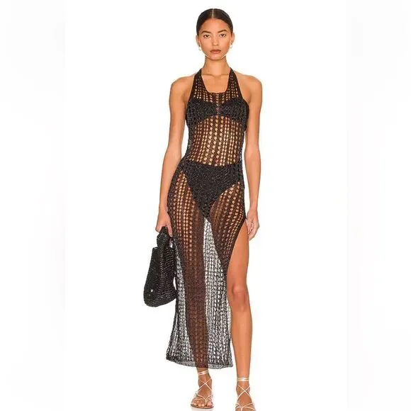 Superdown Renata Dress black sheer halter swim cover up mesh midi maxi Revolve - Picture 2 of 10